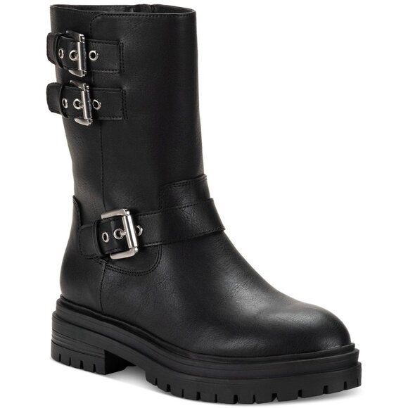 Sun + Stone Shoes - Sun + Stone Womens Round Toe Faux Leather Motorcycle Boots